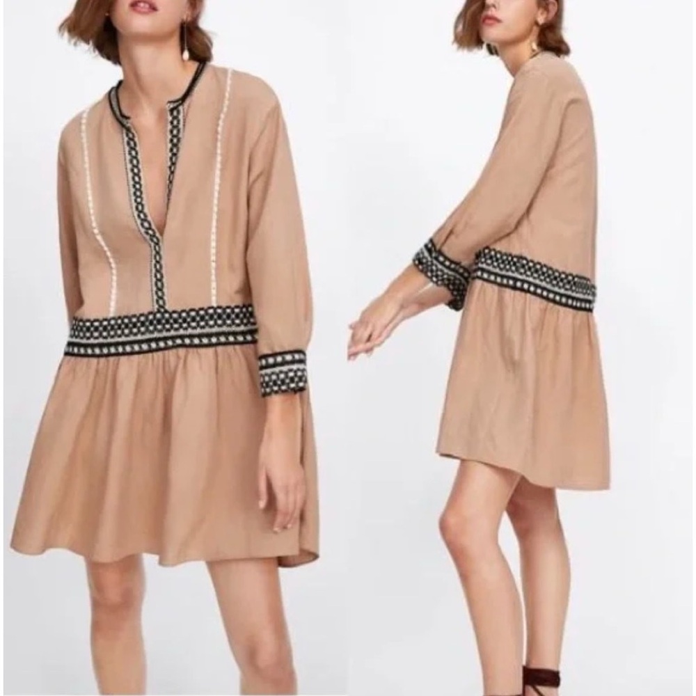 ZARA linen blend boho mini dress